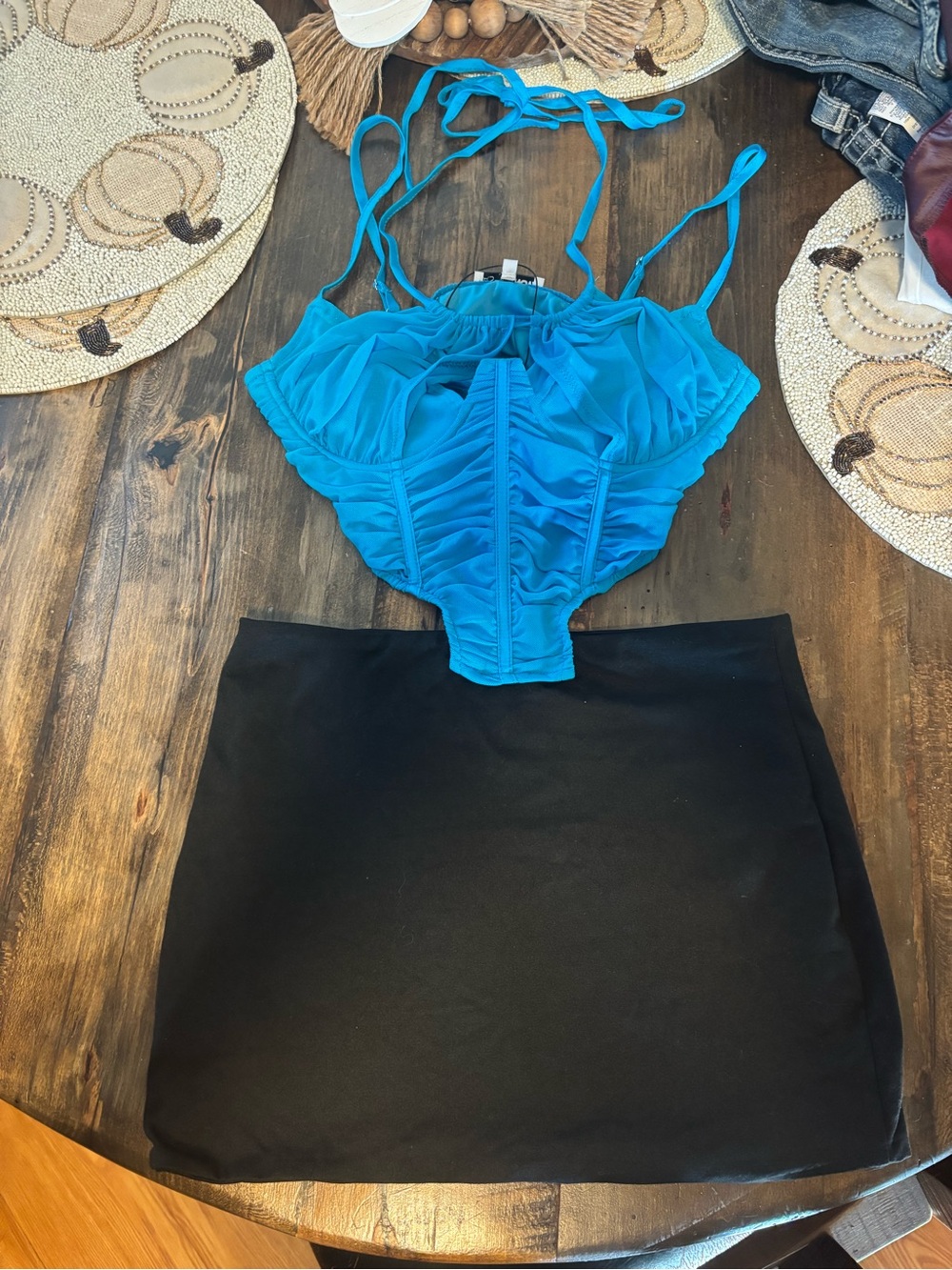Blue Sheer Ruched Bustier Top - Unbrande